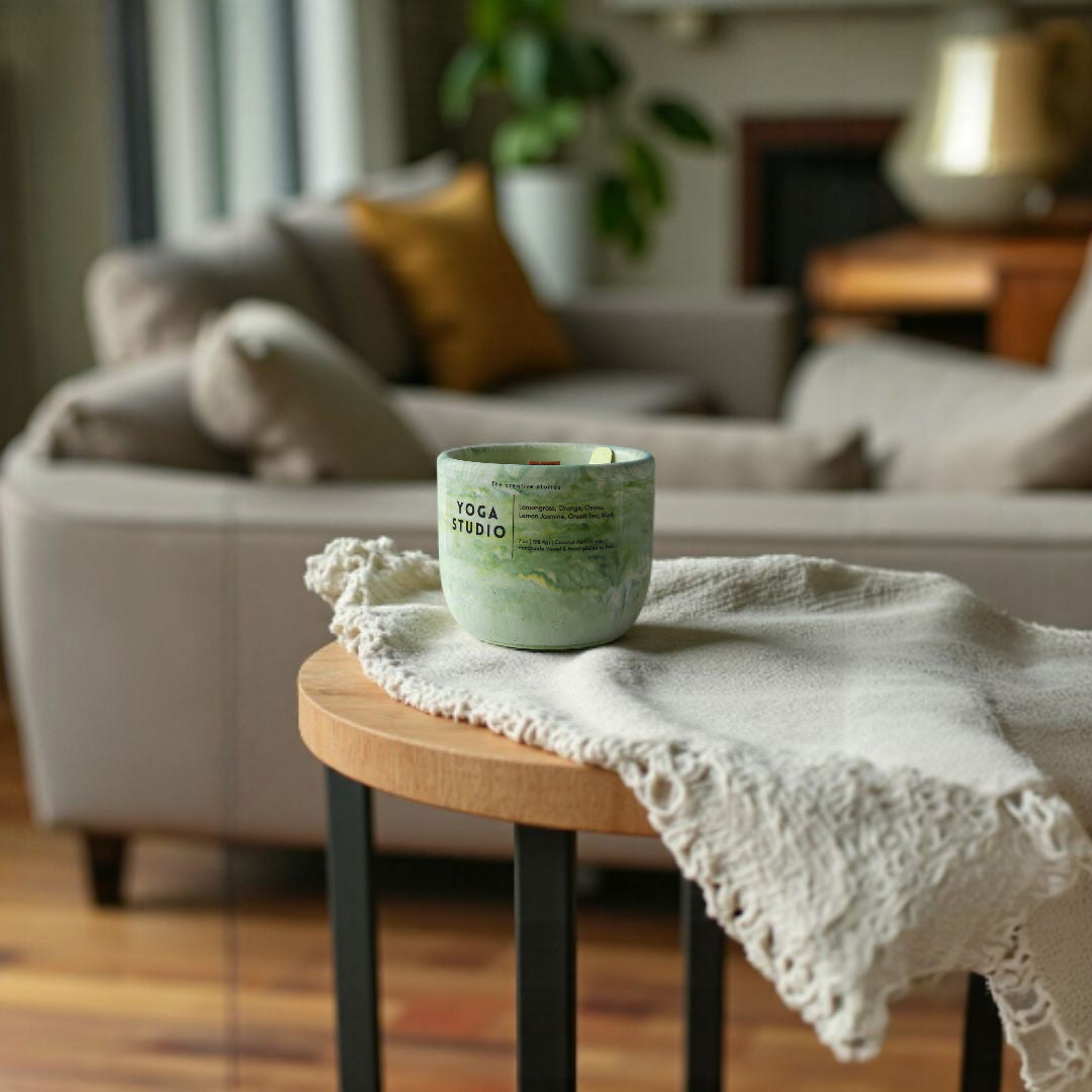 Green Tea Lemongrass Candle – Handmade Cement Vessel, 7oz