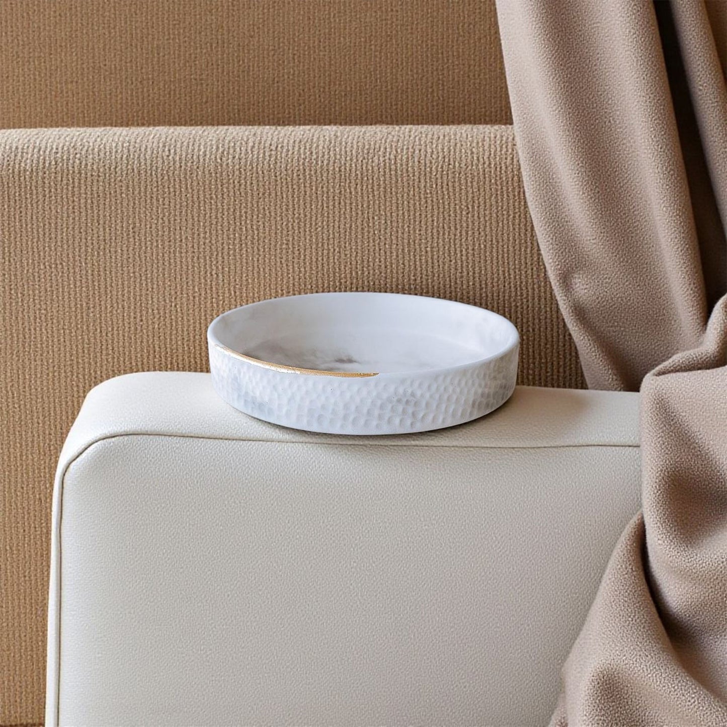 The Terra Bowl – White with Subtle Black Marble & Gold Foil Detailing | Handmade Cement