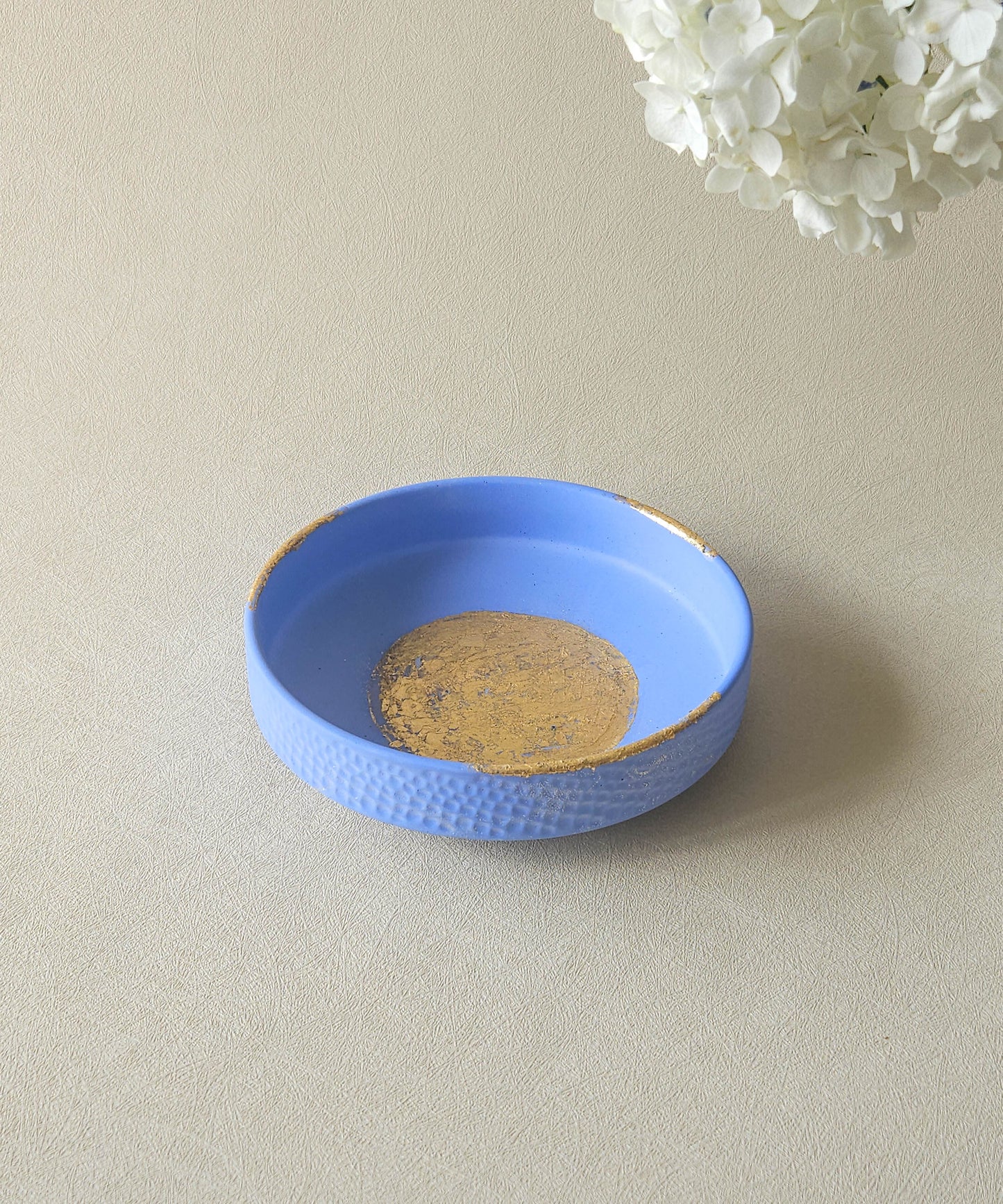 Handmade Honeycomb Bowl – Cement Catchall with Foil, 7"