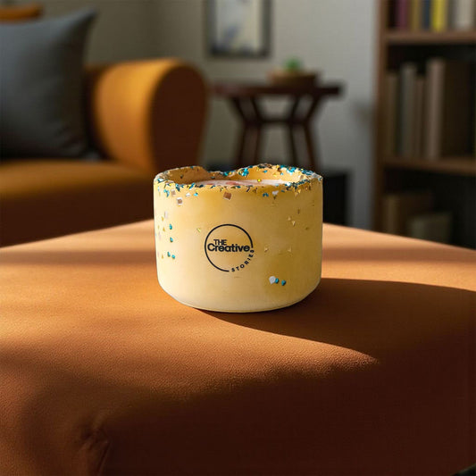 Tonka Bean Oud Candle – Handmade Cement Vessel, Mustard, 8oz