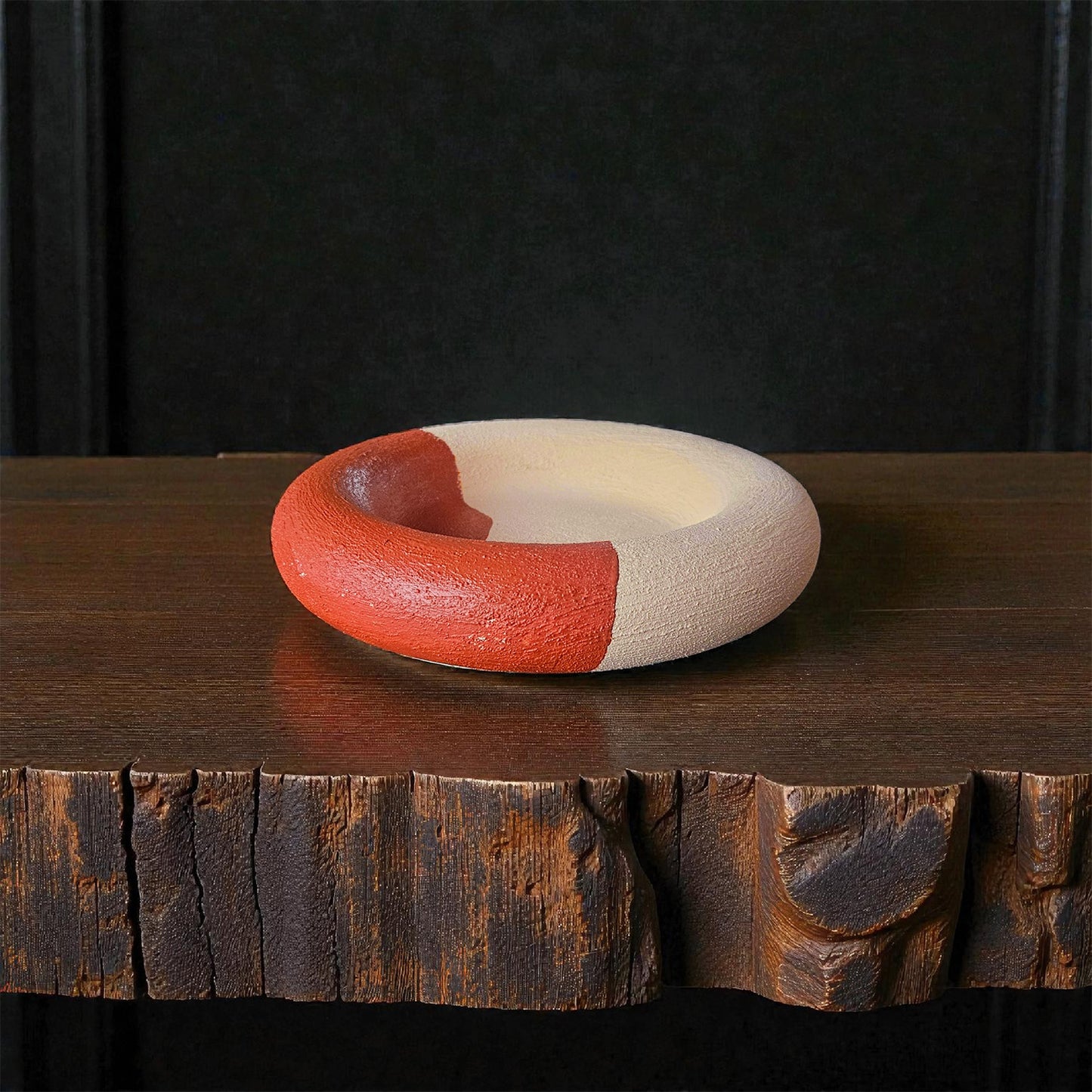 The Cove Bowl – Terracotta & Cream, Textured Cement