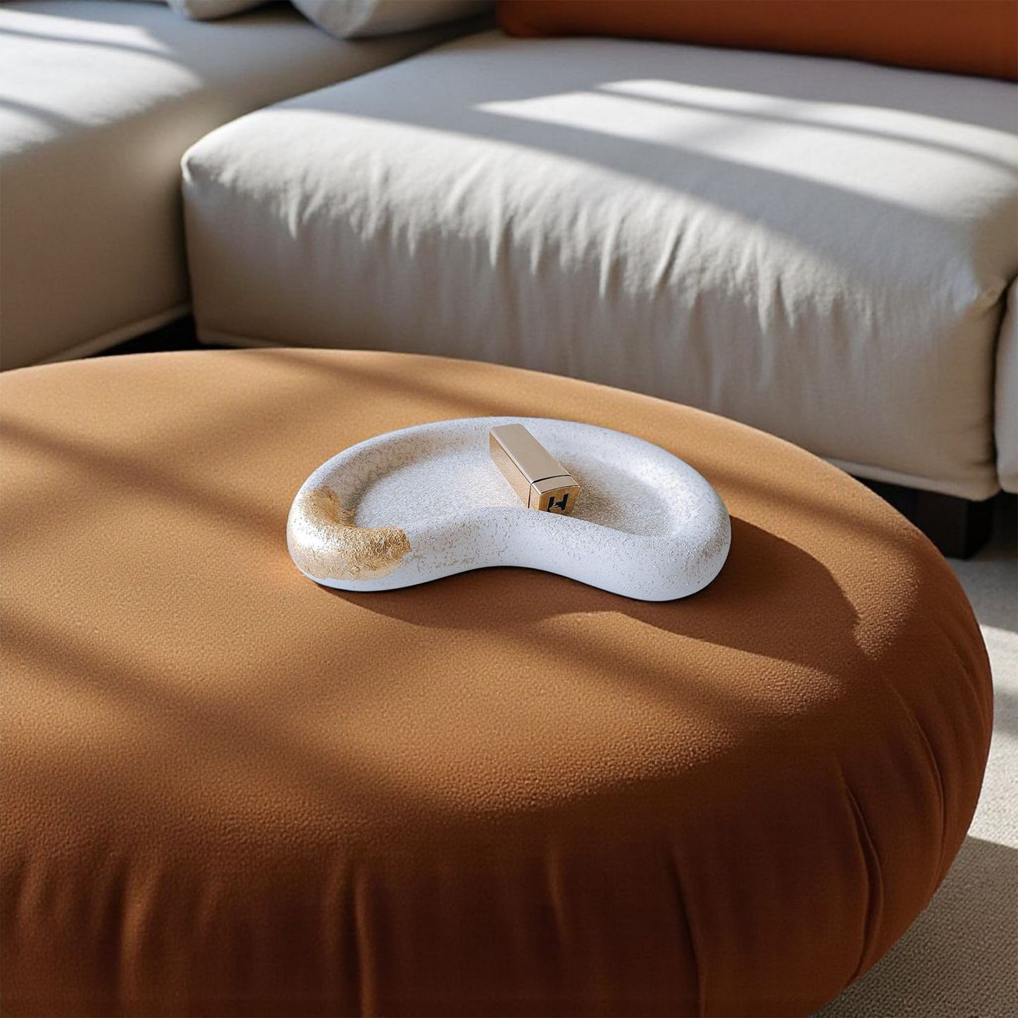 The Lagoon Tray – White with Gold Foil, Bean-Shaped Cement