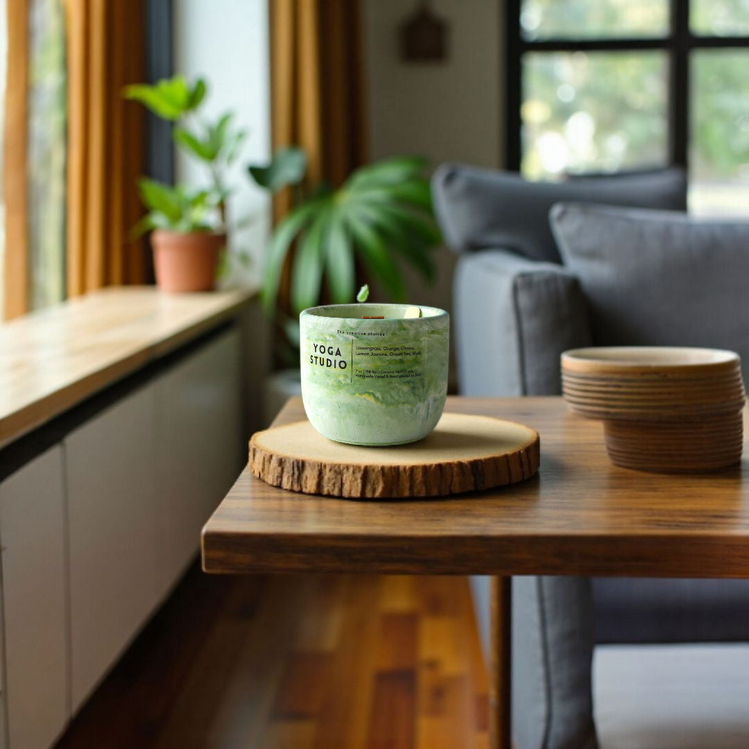 Green Tea Lemongrass Candle – Handmade Cement Vessel, 7oz