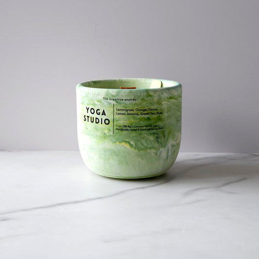 Green Tea & lemongrass Scented Candle in Unique Handmade Cement Vessel 7oz