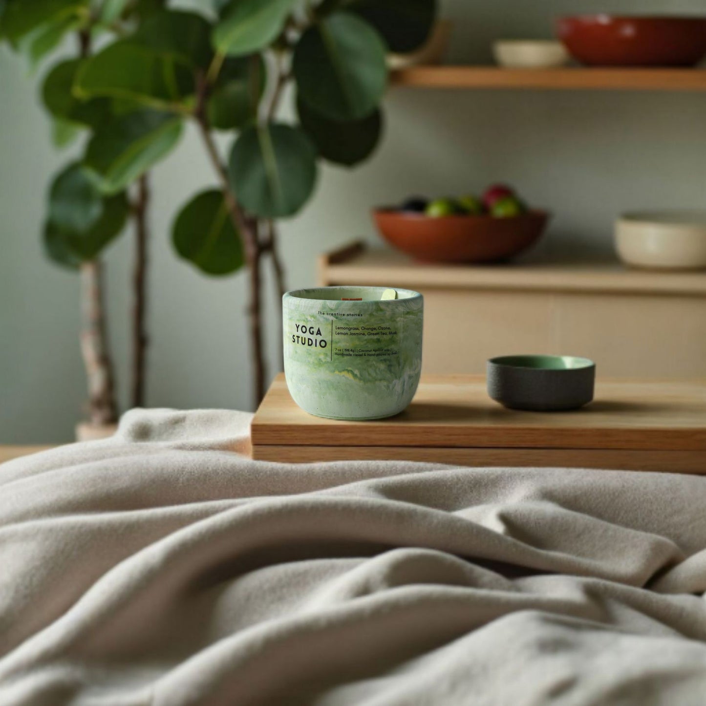 Green Tea Lemongrass Candle – Handmade Cement Vessel, 7oz