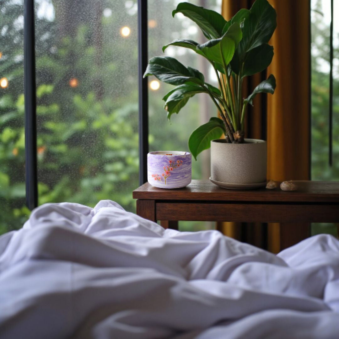 Purple Tonka Oud Candle – Handmade Cement Vessel, Luxury, 8oz