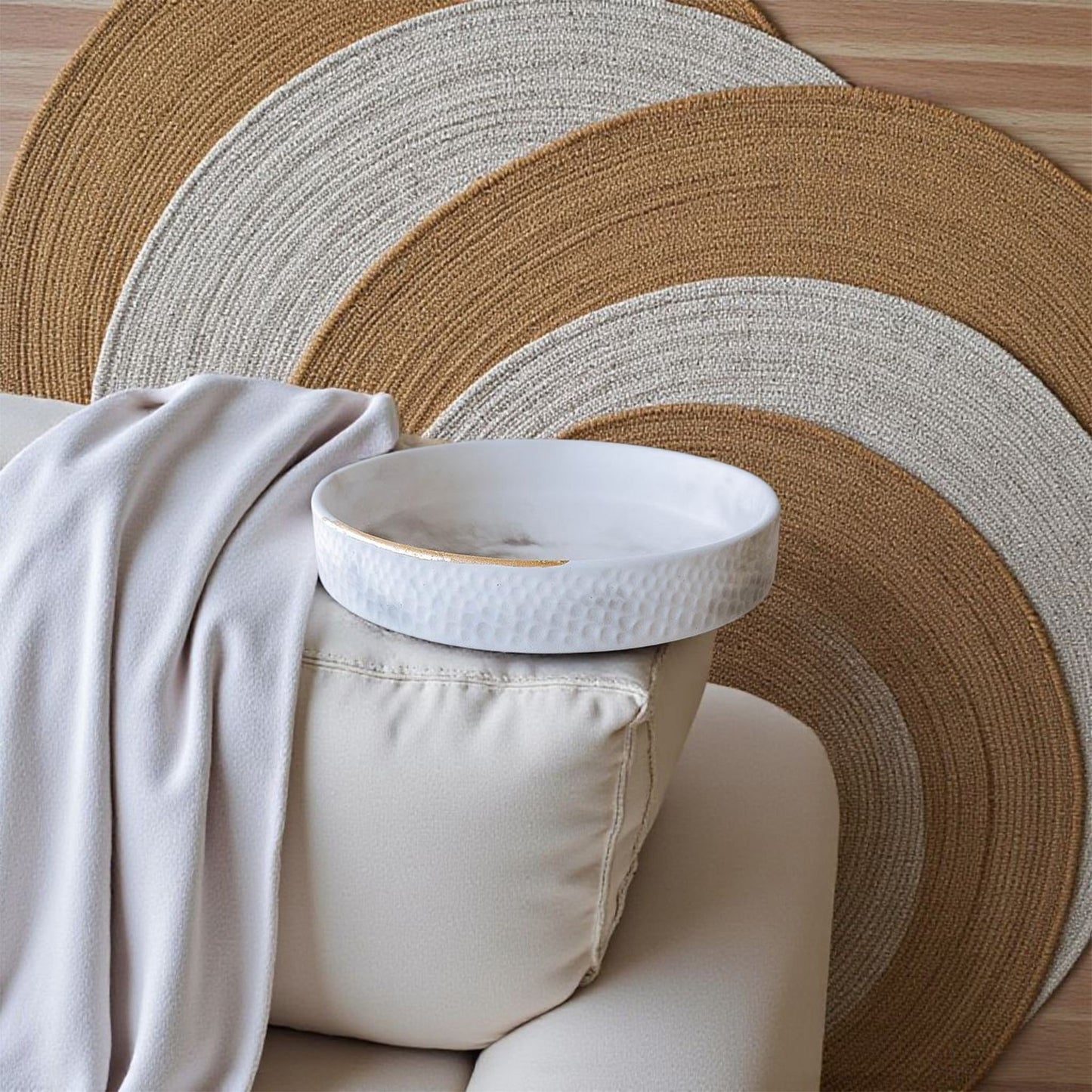 The Terra Bowl – White with Subtle Black Marble & Gold Foil Detailing | Handmade Cement