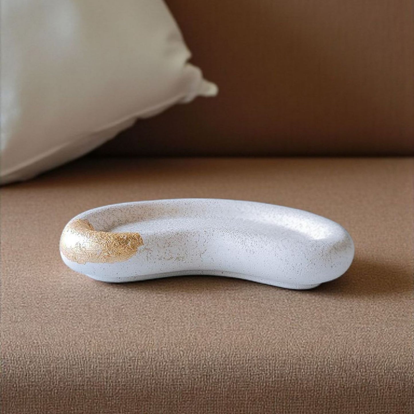 The Lagoon Tray – White with Gold Foil, Bean-Shaped Cement