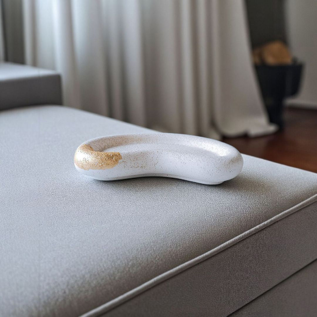 The Lagoon Tray – White with Gold Foil, Bean-Shaped Cement