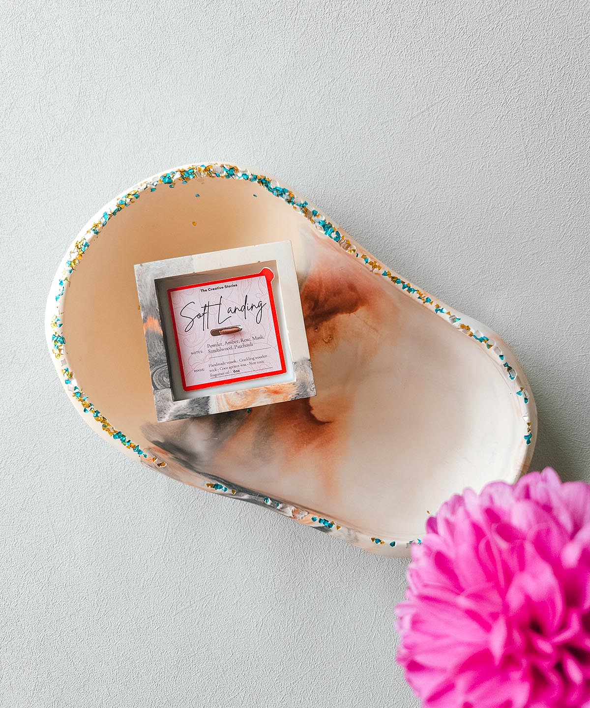 Handmade Square Candle – Floral Sandalwood, Nag Champa, 6oz