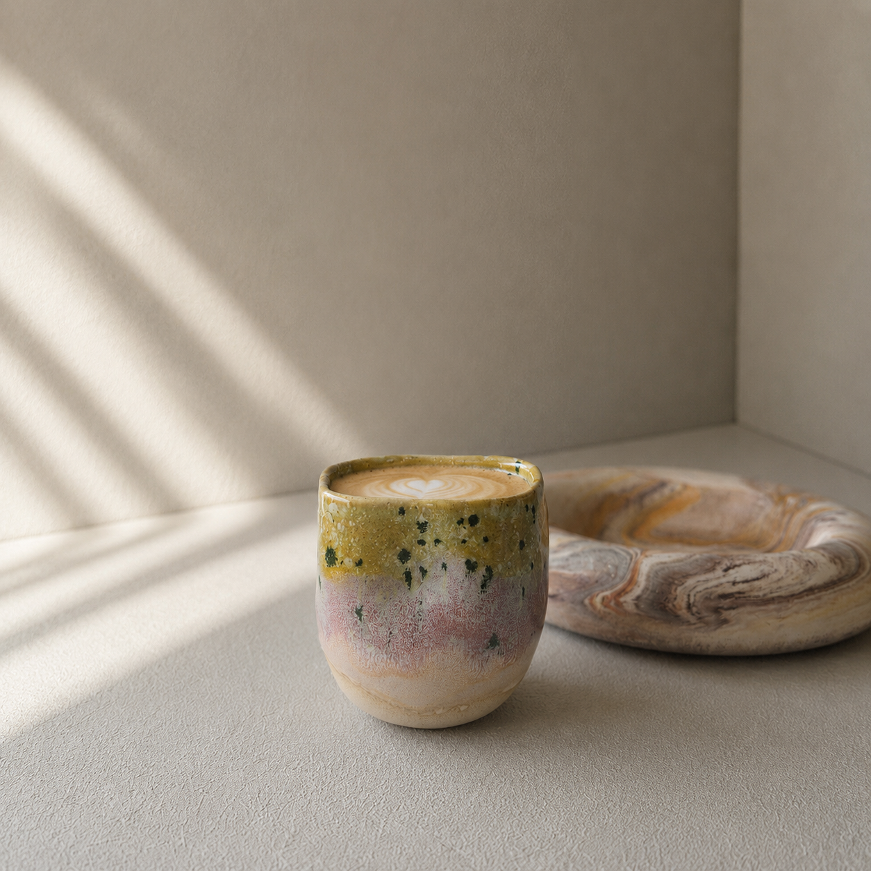The Cove Bowl – Cream & Brown Swirl, Handmade Cement, 7.6"