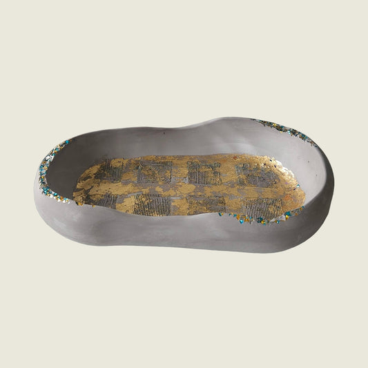 The Drift Tray – Grey with Gold foil, Handmade Cement, 11.45"