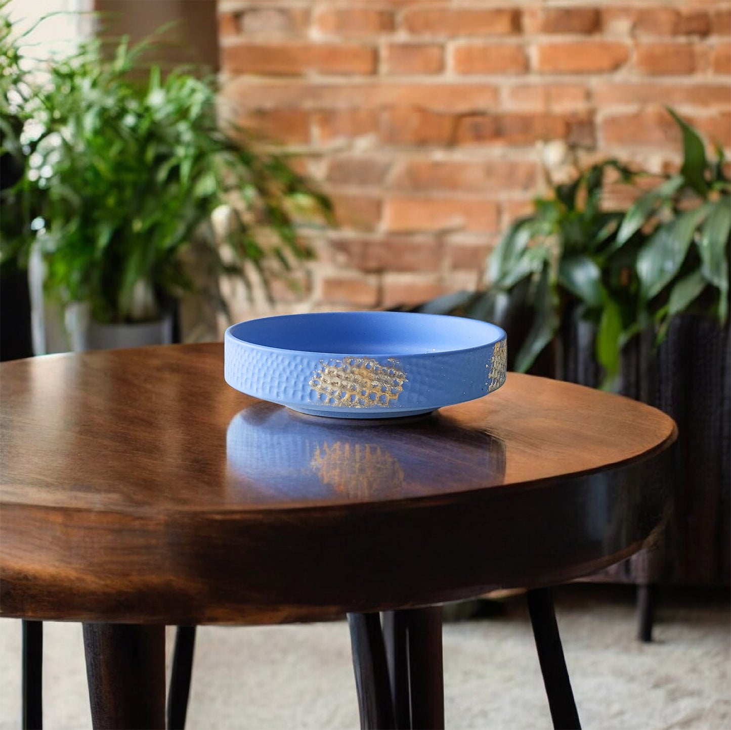 Handmade Honeycomb Bowl – Cement Catchall with Foil, 7"