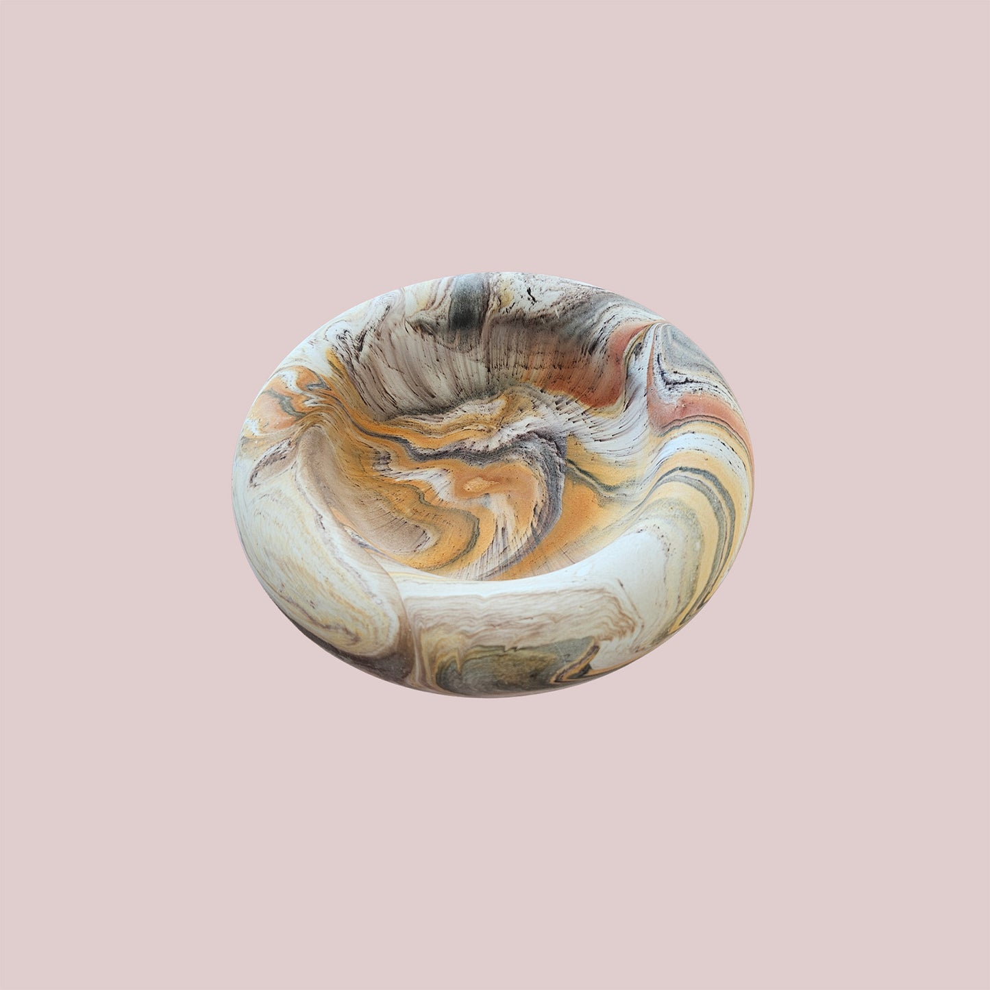 The Cove Bowl – Cream & Brown Swirl, Handmade Cement, 7.6"