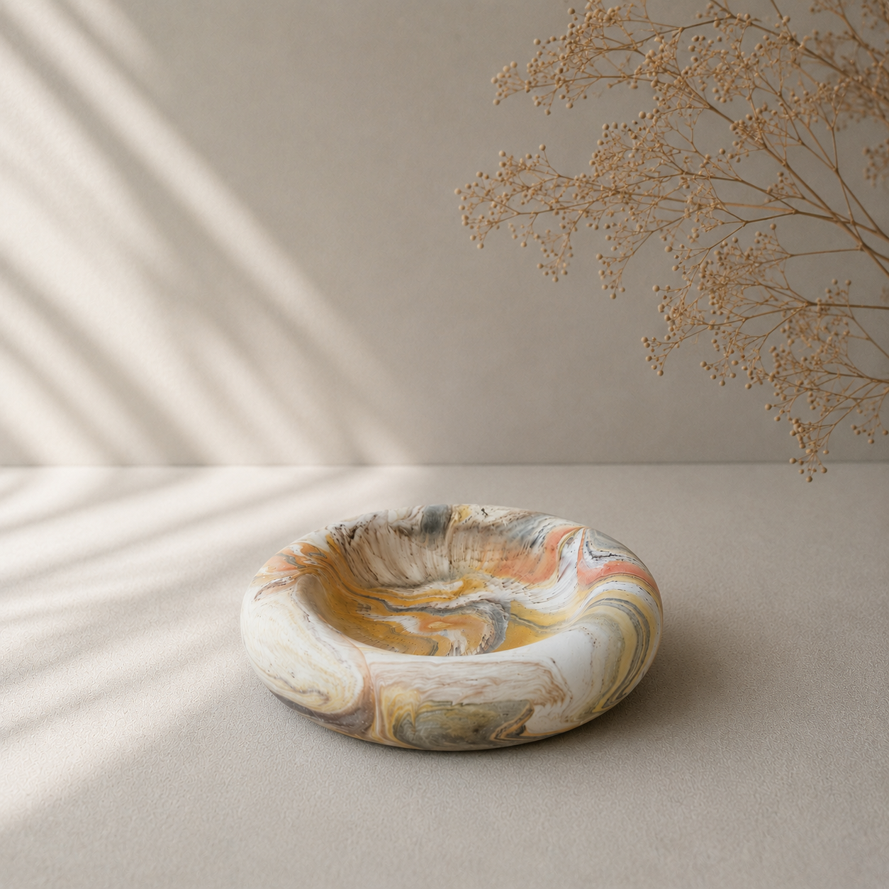 The Cove Bowl – Cream & Brown Swirl, Handmade Cement, 7.6"
