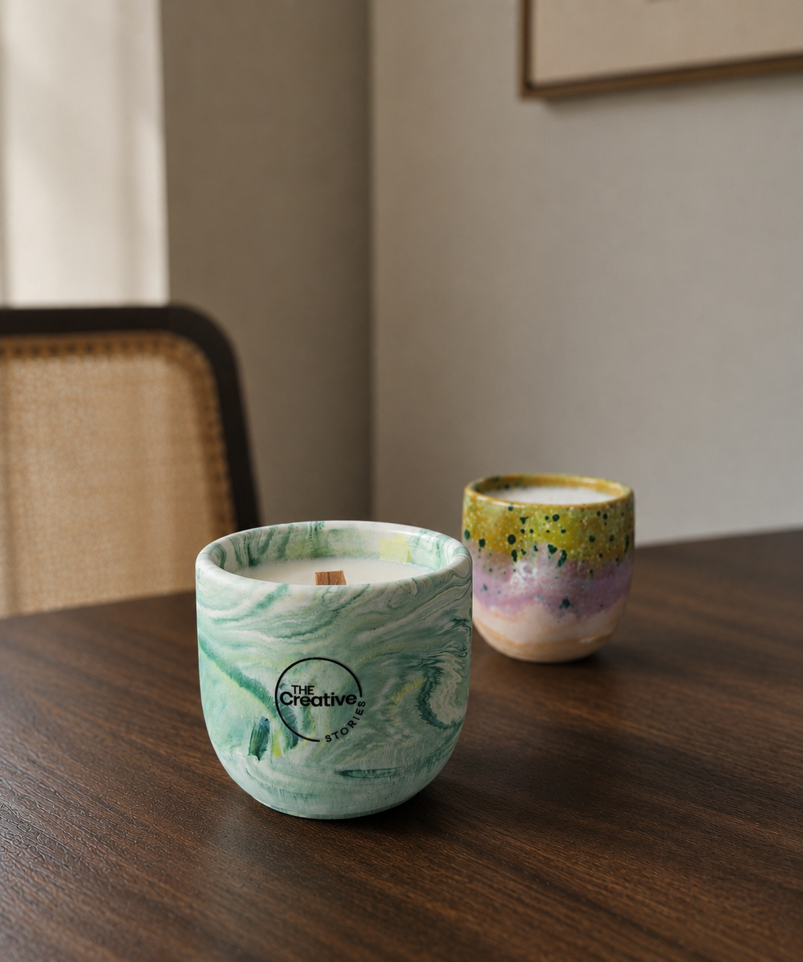 Green Tea Lemongrass Candle – Handmade Cement Vessel, 7oz