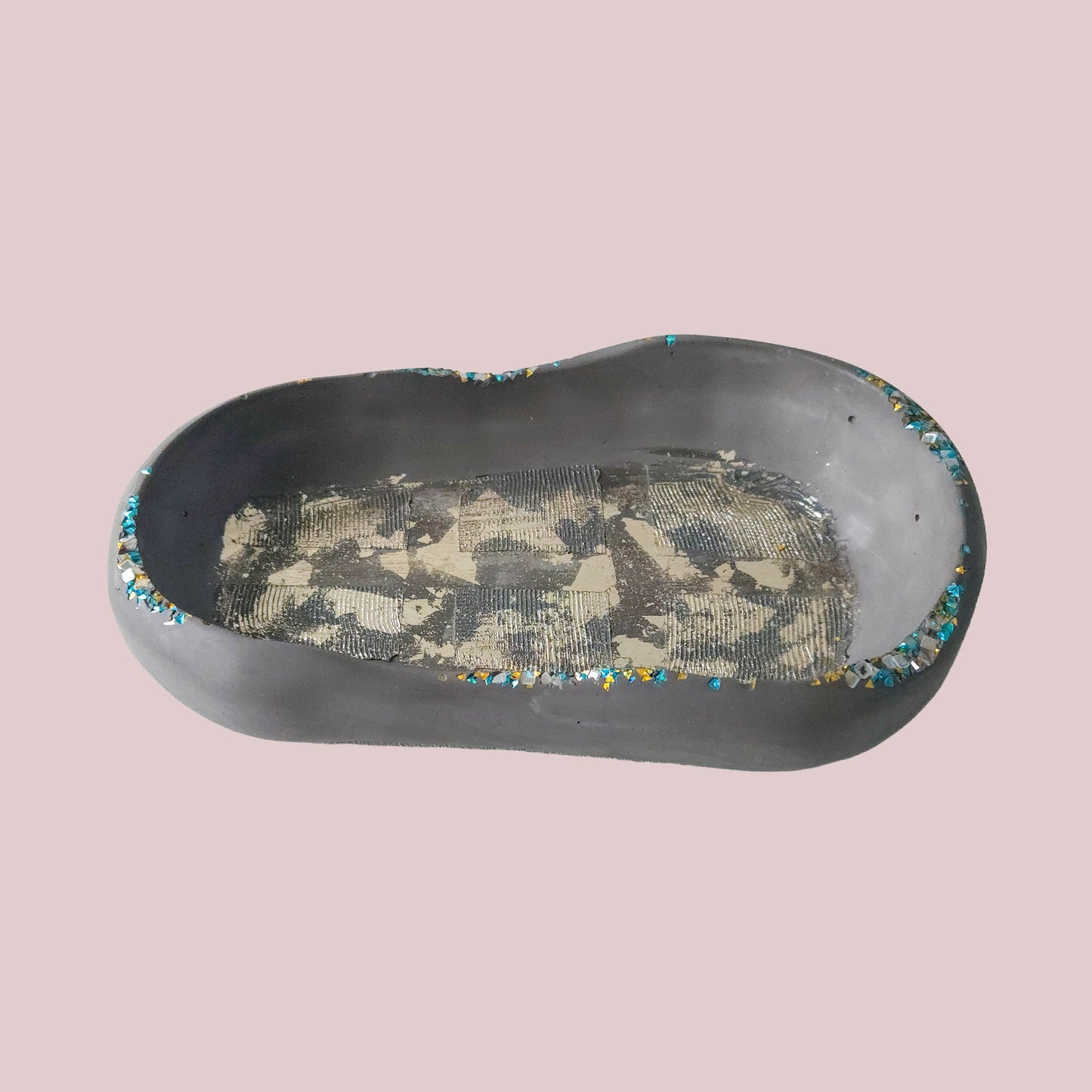 The Drift Tray – Grey with Gold foil, Handmade Cement, 11.45"