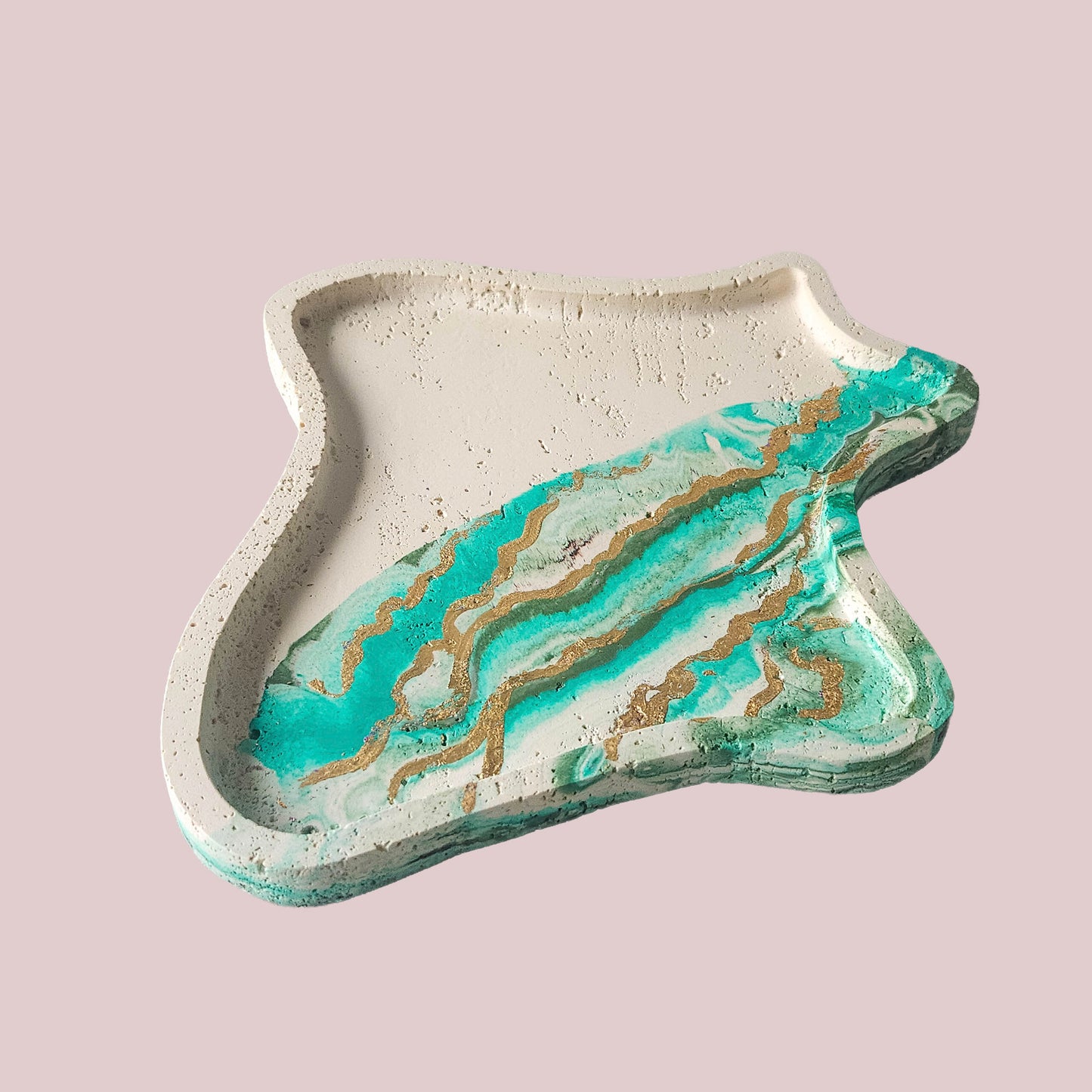 The Terrain Tray – Turquoise Green Marble, Handmade Cement