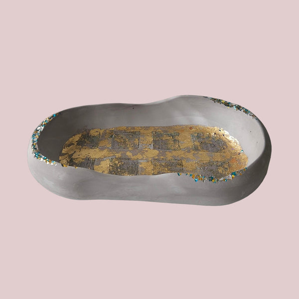 The Drift Tray – Grey with Gold foil, Handmade Cement, 11.45"