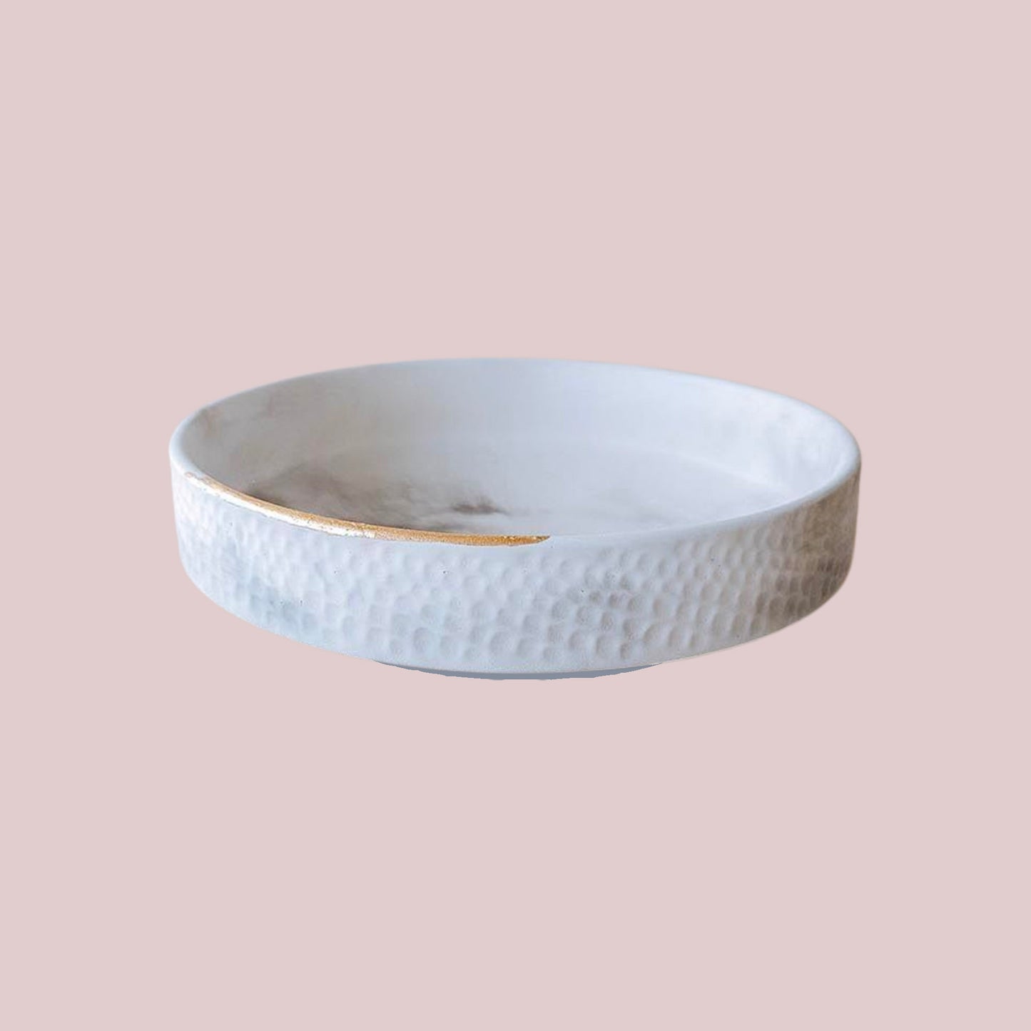 The Terra Bowl – White with Subtle Black Marble & Gold Foil Detailing | Handmade Cement
