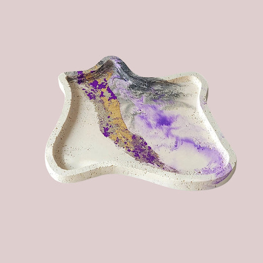 The Terrain Tray – Purple & Black Marble, Handmade Cement, 9"