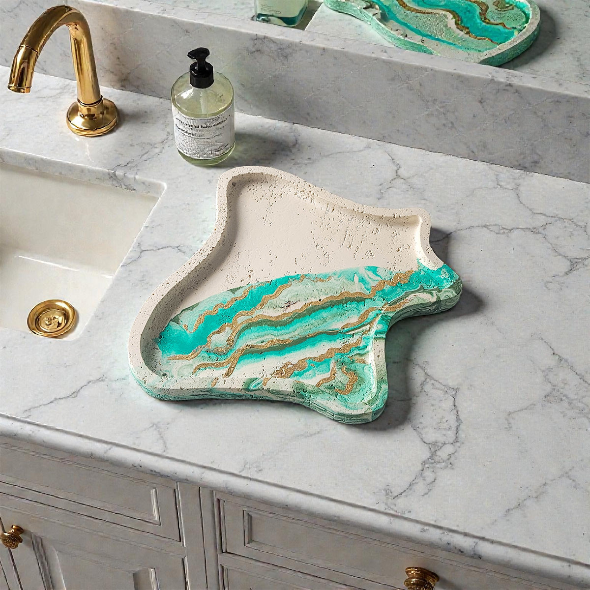 The Terrain Tray – Turquoise Green Marble, Handmade Cement