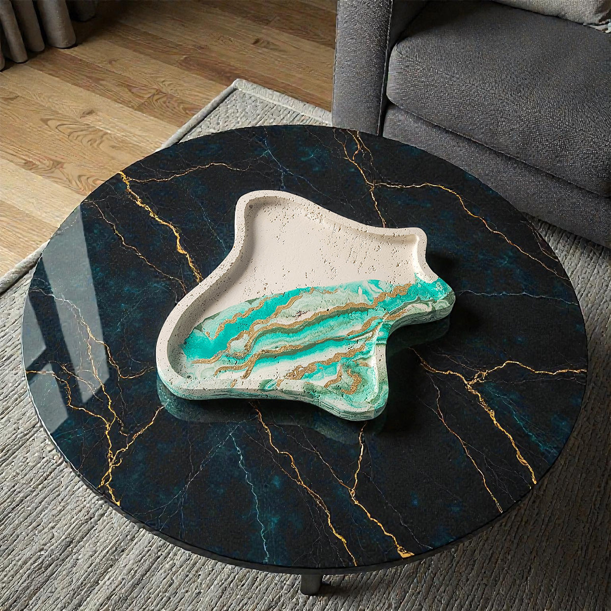 The Terrain Tray – Turquoise Green Marble, Handmade Cement