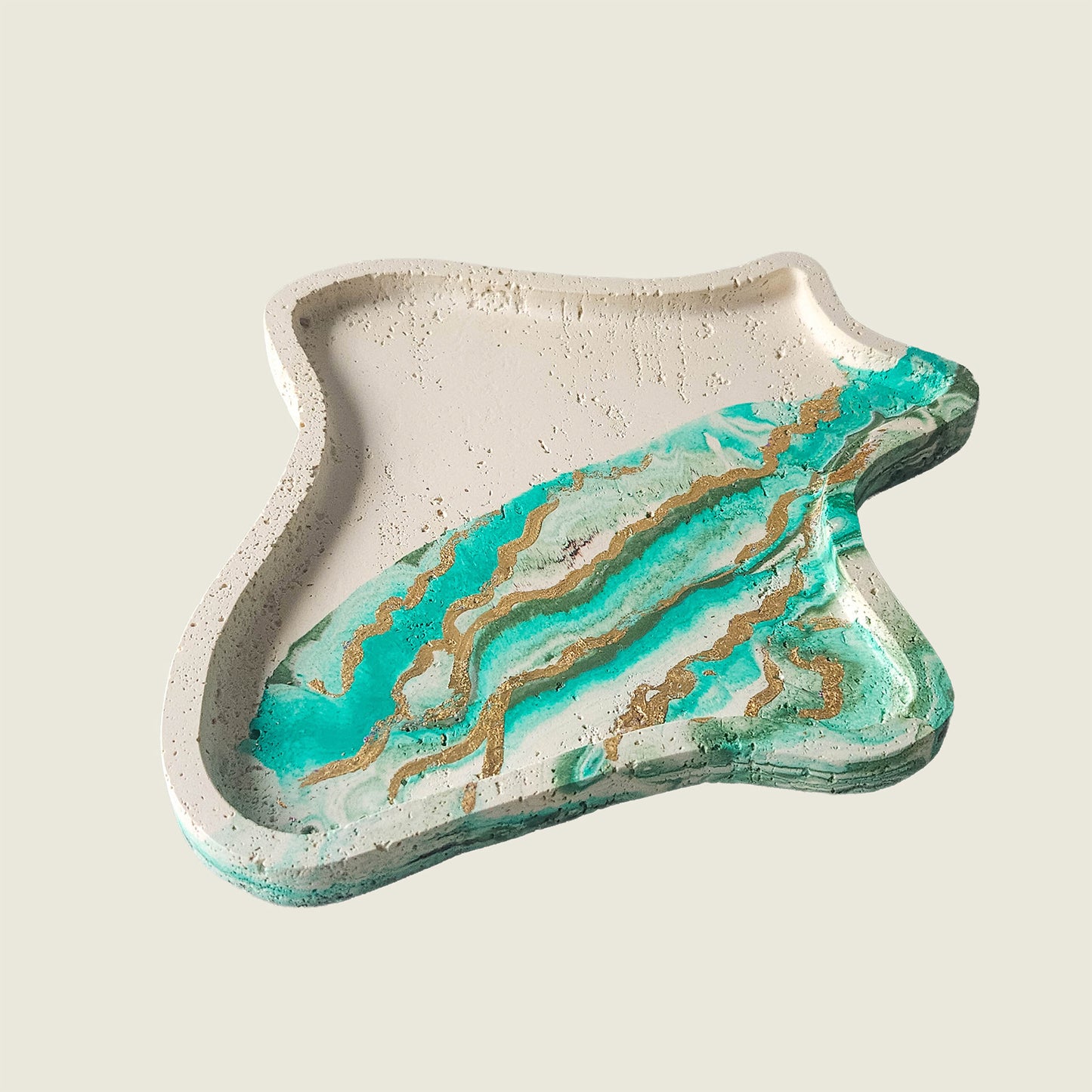 The Terrain Tray – Turquoise Green Marble, Handmade Cement