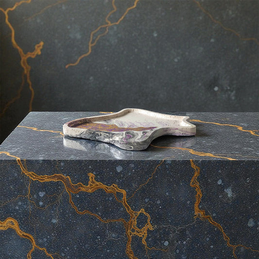 The Terrain Tray – Purple & Black Marble, Handmade Cement, 9"
