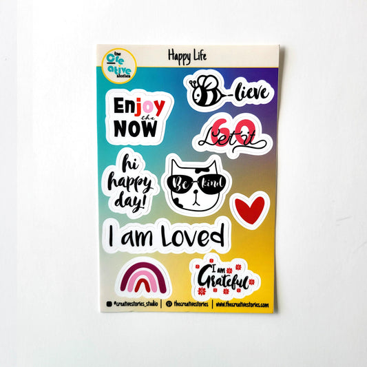 Mantras for happy life | fun sticker | Waterproof stickers | laptop sticker | Journal Sticker | HAPPY LIFE