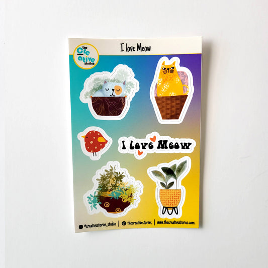 Pets sticker sheet | fun sticker | Waterproof stickers | laptop sticker | Journal Sticker | I LOVE MEOW